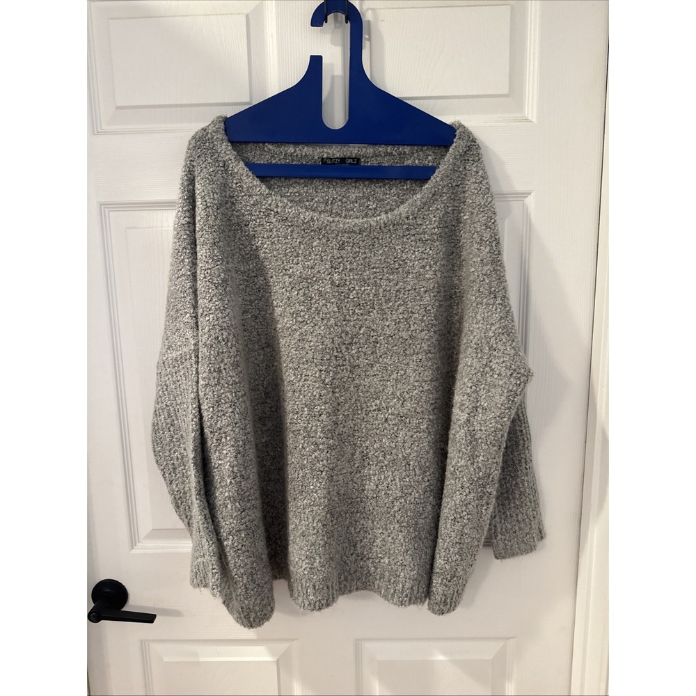 Glitzy Girls Women's‎ V-Neck Fuzzy Warm Long Sleeve Sweater Sz 3X Boxy